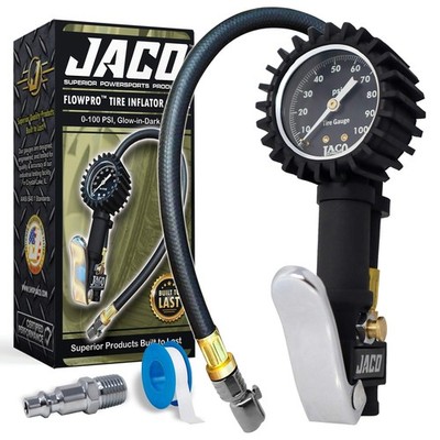 100 PSI Tire Inflator with Pressure Gauge - Cars, Bikes & Sports JACO FlowPro