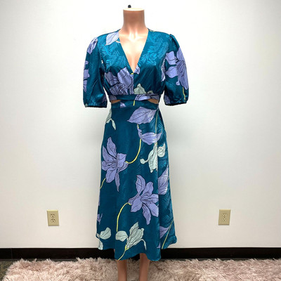 Sofia Jeans by Sofia Vergara Womens Blue Floral Satin Jacquard Midi Dress S