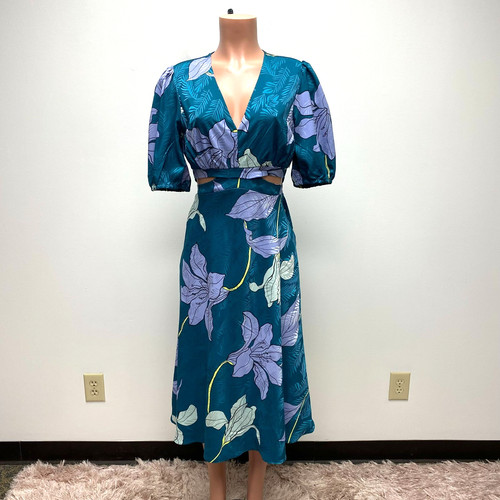 Sofia Jeans by Sofia Vergara Womens Blue Floral Satin Jacquard Midi Dress S