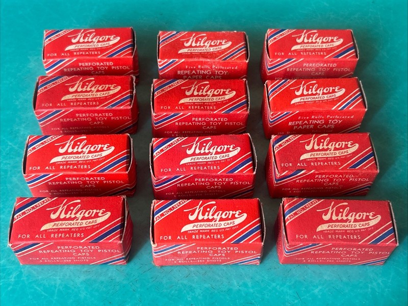 12 VINTAGE KILGORE PERFORATED ROLL CAP BOXES “NOS"