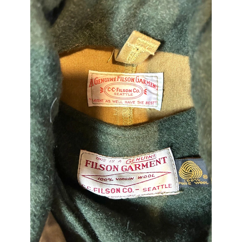 Abrigo plumero encerado al aceite de tela de hojalata CC Filson de colección para hombre talla 42 marrón con chaleco de lana Foto 3 de 4