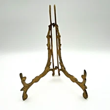 Vintage Brass Picture Frame Holder Display Stand Plate Easel Ornate Antique 9"