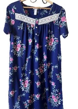 Adonna Sleepwear 100 Cotton Floral Pattern Blue Nightgown Dress Sz. S
