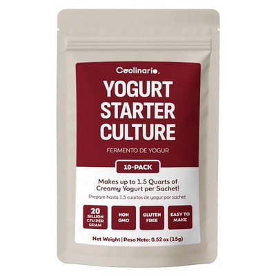 Coolinario Yogurt Starter Culture (10-Pack, 1.5g Sachets) Live Cultures for Home