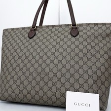 Gucci Tote Bag GG Supreme 547974 Brown Canvas Leather Great Preloved Condition