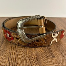Tooled Leather Western Belt Red Floral Cowgirl 35  40  Size 38