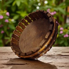Rustic Wooden and Brass Nut Bowl w Nutcracker shell Cracker and Pick