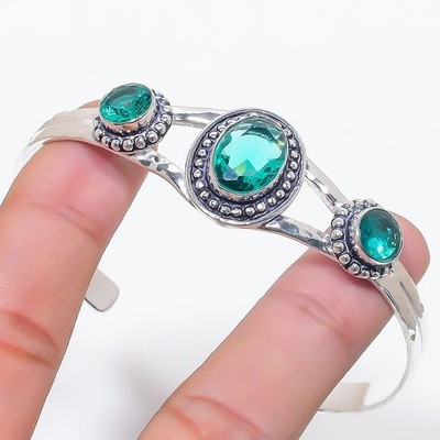 Mint Turmaline Gemstone 925 Sterling Silver Jewelry Adjustable Cuff Bracelet