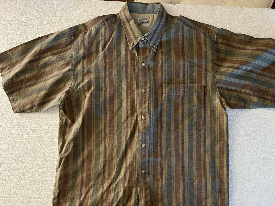 Bugle Boy Co Vintage Shirt Men’s Size Medium Gray Striped Shirt Button Up  - Image 2 of 4