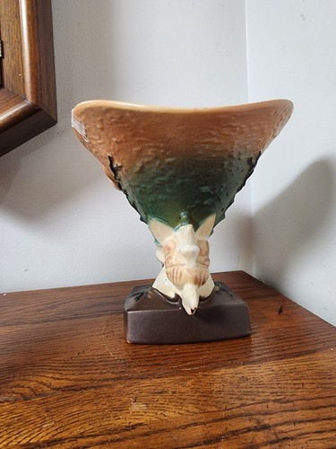 1940's Roseville Art Pottery Brown Magnolia Cornucopia Vase # 185-8 AS IS