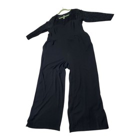 Torrid Challis Black Lace Wide Leg Jumpsuit Size 3X Side Zip Pockets 3/4 Sleeve