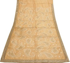 Sushila Vintage Orange Saree 100 Pure Silk Embroidered Paisley Sari Fabric