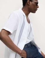 Marks & Spencer Mens Linen Relaxed Short sleeved Embroidered Shirt in White