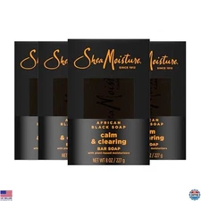 African Black Soap Bar 4 Count - Soothe & Clarify Skin, 8 oz, Healthy Glow