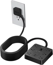 Flat Plug Extension Cord 15 Ft,  Surge Protector Power Strip with 6 Outlets and 