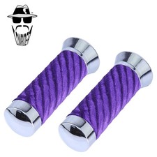 Original Lowrider Custom Swirl Velour Handlebar Grips 7/8" x 130mm  Chrome/Purple