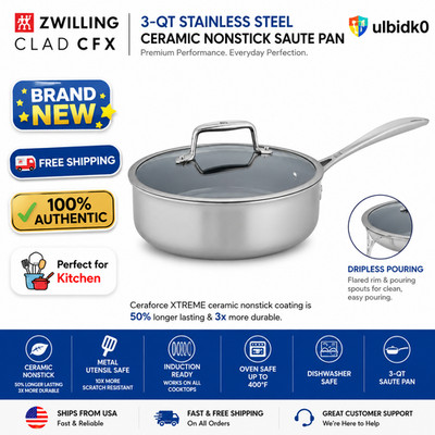 Brand New ZWILLING Clad CFX 3-Qt Ceramic Nonstick Saute Pan Stainless Steel