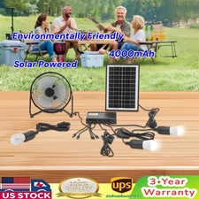 Solar Lighting & Fan Kits with 3 Bulbs USB Charging for Home Outdoor Camping