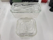 Vintage Lot Of Two Federal Glass Ribbed Clear Fruit And Vegetable...