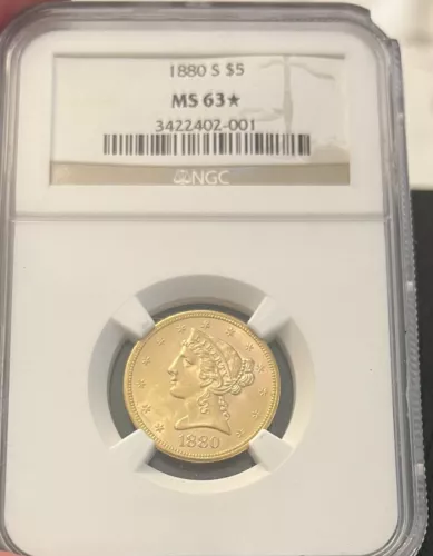 1880 S $5 NGC MS63 + Liberty Gold Half Eagle