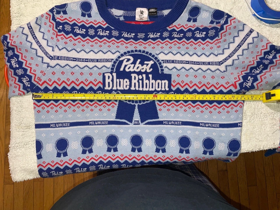 Suéter Pabst Cinta Azul Cerveza PBR 1844 Fiesta Feo Navidad Perfecto XXL Foto 3 de 4