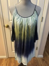 Karen Kane Women's Cold Shoulder Dress, XS, Blue, Green, Ombre Dye Print