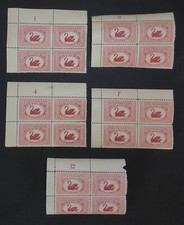 AUSTRALIA. GV. 1929. Centenary of WA 1&frac12;d Swan plate blocks of 4 MUH / fine mint.