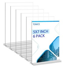 Acrylic Sign Holder 5 x 7 inch 6 Pack Double-Sided Plastic Sign Holder Stand ...