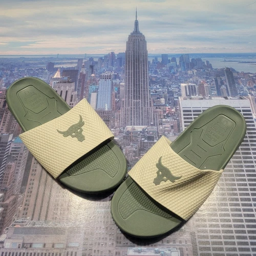 Under Armour x Project Rock 2.0 Slide Sandal Khaki Mens Size 11 3025237 200 New