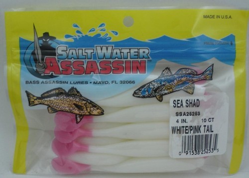 Bass Assassin CSA27253 4 Curly Shad Nageur Appât Blanc Rose Queue 10ct