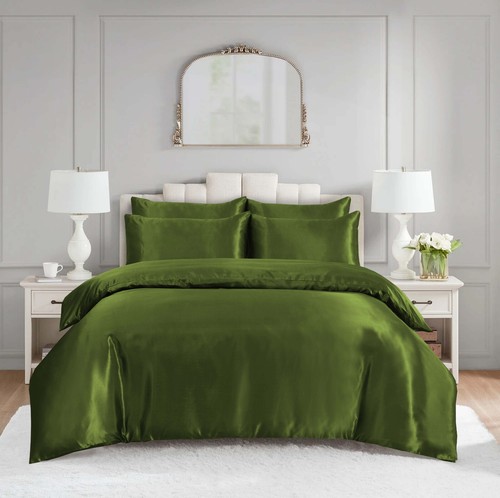 6 Pcs Satin Complete Bedding Set Silky Duvet Cover, Fitted sheet & Pillow Cases - Picture 13 of 205