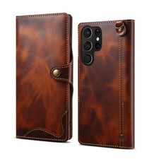 Genuine Leather Flip Wallet Case Card Bag For Samsung Galaxy S25 S24 Ultra S23 