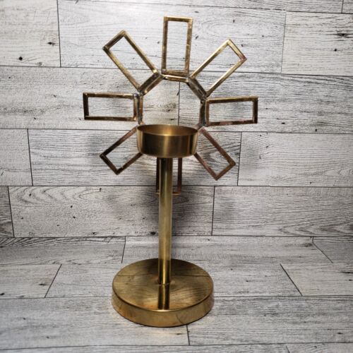 Celestial Sun Homart Antiqued Brass Leaded Glass Tealight Candle Holder India - Picture 4 of 6
