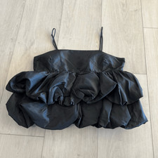 A New Day Womens Black Spaghetti Strap Tiered Taffeta Bubble Blouse size m