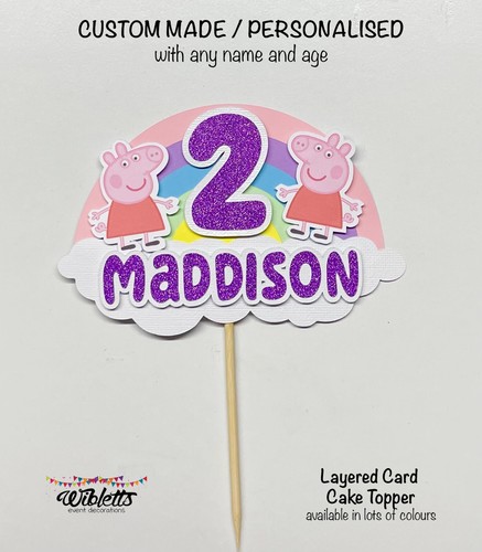 RAINBOW PEPPA OR GEORGE PIG THEME CUSTOM PERSONALISED ANY NAME & AGE CAKE TOPPER - Picture 31 of 39
