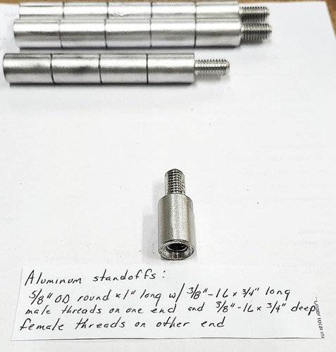 Aluminum standoffs: 5/8"OD x 3/8" long w/ 3/8"-16 x 3/4" long male threads and.. - Picture 2 of 3
