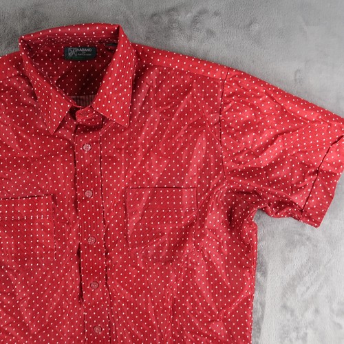 Vintage 70s Polka Dot Men's Short Sleeve Button Up Shirt Size Large L Red Haband - Picture 4 of 14