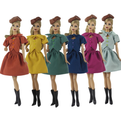 Mode 1/6 BJD Puppe Kleidung für Barbie Outfit Hut Hemd Schuhe Stiefel Rock Kleid