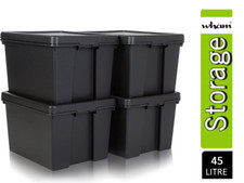 Image of Wham Bam Extra Strong recycled Storage Boxes/Lids 45L Black. Stackable