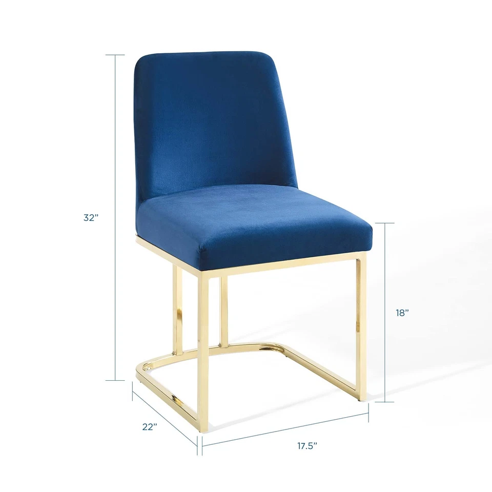 Modway Amplify Sled Base Performance Velvet Dining Side Chair in Gold Navy - Image 2 of 4