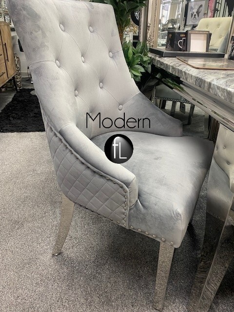 Knocker Grey Velvet Chair With Chrome Legs Knocker Grey Dining