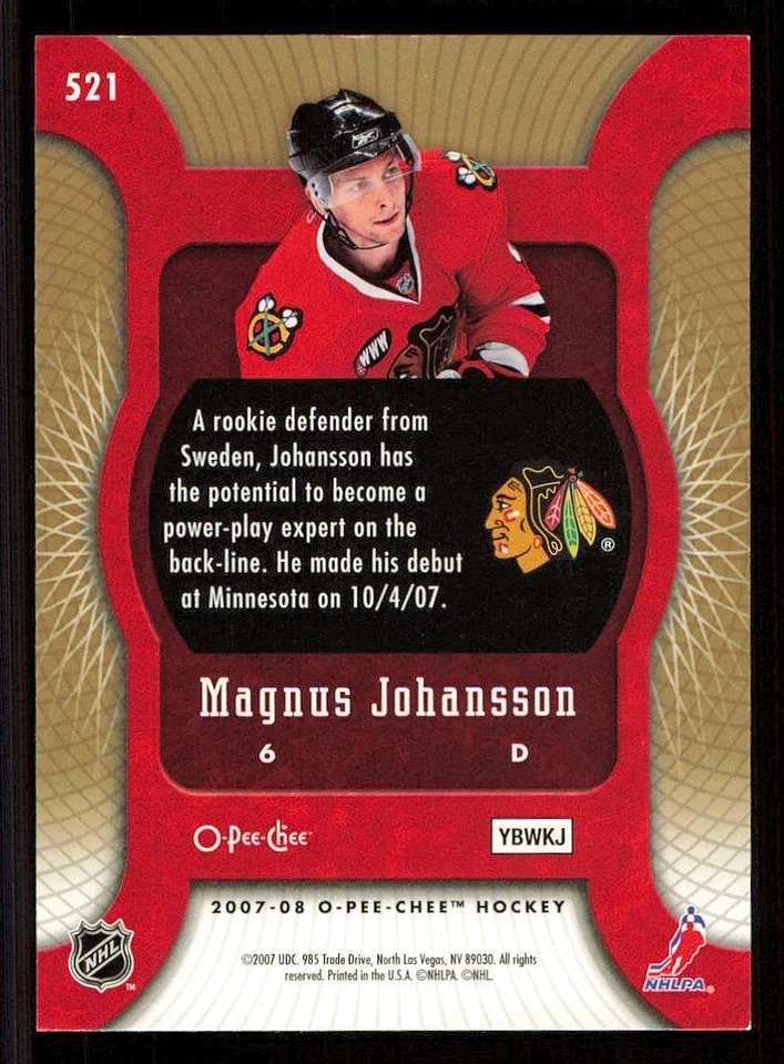 2007-08 O-Pee-Chee Silver #521 Magnus Johansson - Image 2 of 2
