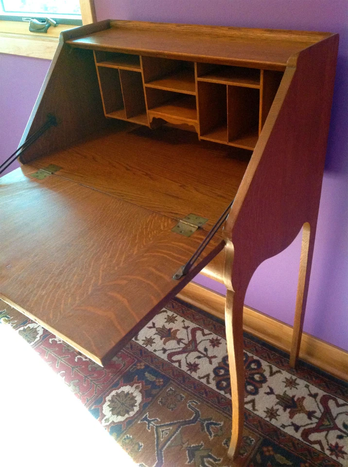 ESCRITORIO SECRETARIO FRONTAL INCLINADO ROBLE ESTILO LOUIS XV Foto 3 de 4