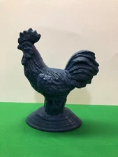 Vintage Cast Iron Blue Rooster 6.5” Tall Figurine Country Decor, Inside/Outside