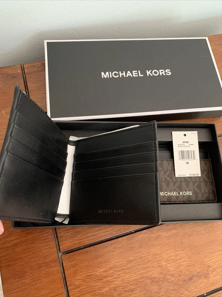 MICHAEL KORS MEN’S WALLET & CARD CASE GIFT SET BRN/BLK MSRP $168 - Image 2 of 4