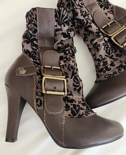 Demonia Vintage/Victorian/Goth Style/Tweed/Velvet Boot TESLA 106 Vegan Leather 7 - Picture 3 of 9