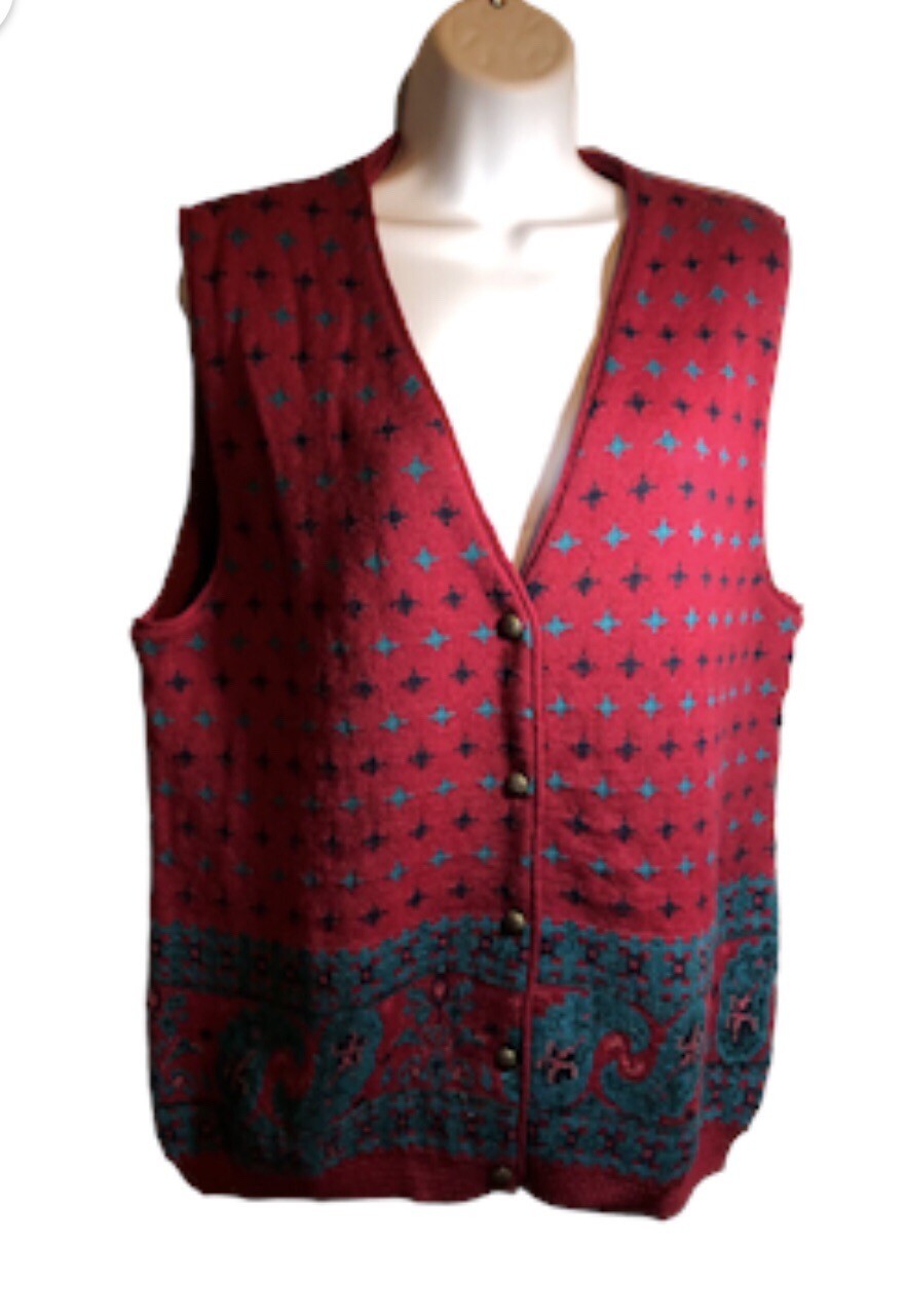 ALFRED DUNNER - Chaleco De Colección Para Mujer Arándano, Azul y Verde Azulado Botón Frontal - Talla M