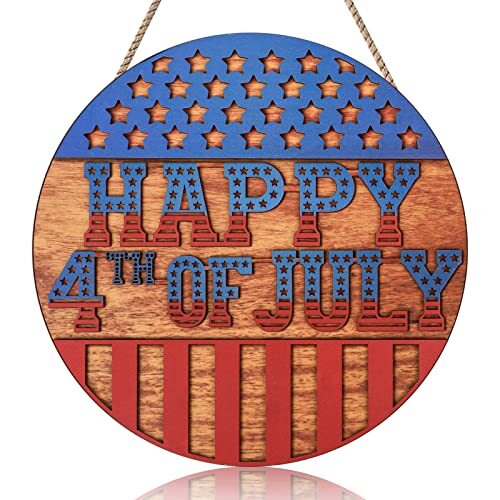 Decoraciones patrióticas de madera para puertas colgantes 4 de julio puerta delantera 4 de julio - Imagen 1 de 7
