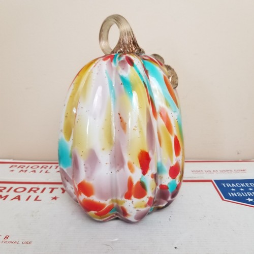 Art Glass Pumpkin Gourd Hand Blown Multicolor Confetti Harvest Fall Autumn - Picture 5 of 6