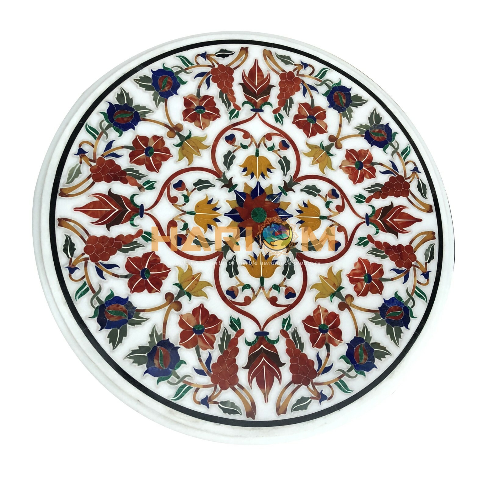 White Marble Coffee Table with Floral Inlay Design W008